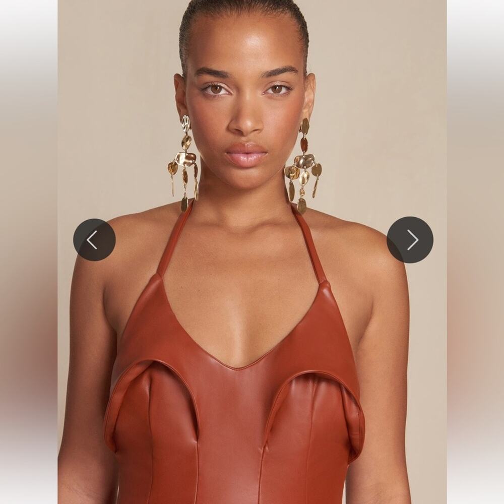 cult gaia zahora brown faux leather halter style sculptural bust detail dress 10 - Picture 11 of 12